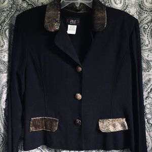 JSJ SZ 14 PETITE TAILORED BLACK & ANIMAL PRINT BELTED JACKET BLAZER